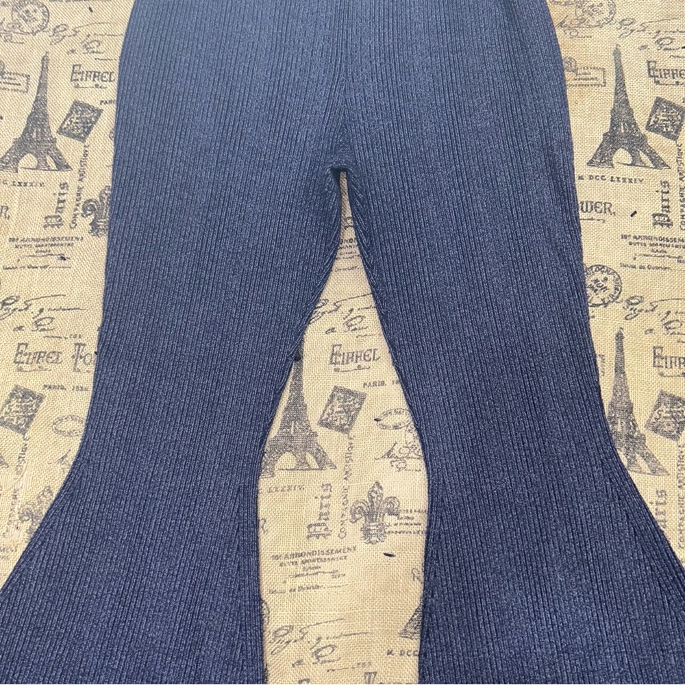Anthropologie Pilcro Indigo Blue Sweater Ribbed Flare Sweatpants Size L - Picture 4 of 16